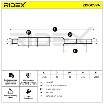 Gas Spring, boot-/cargo area RIDEX 219G0974 219G0974 - photo 7