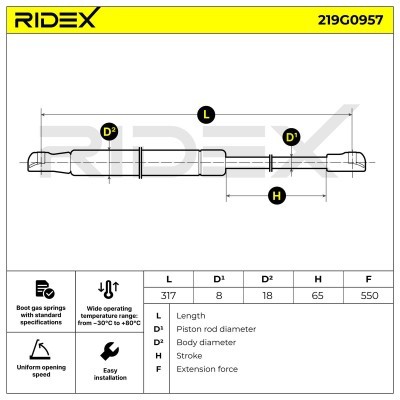 Gas Spring, boot-/cargo area RIDEX 219G0957 219G0957 - photo 6
