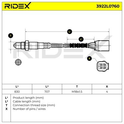 Lambda (Oxygen) Sensor RIDEX 3922L0760 3922L0760 - photo 3