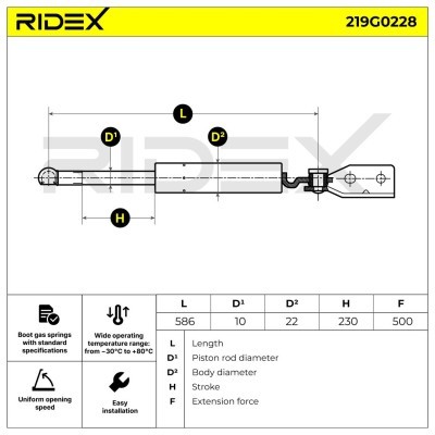 Gas Spring, boot-/cargo area RIDEX 219G0228 219G0228 - photo 9