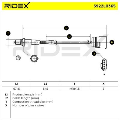 Lambda (Oxygen) Sensor RIDEX 3922L0365 3922L0365 - photo 6