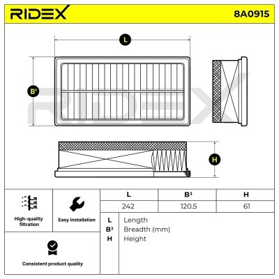 Air Filter RIDEX 8A0915 8A0915 - photo 6