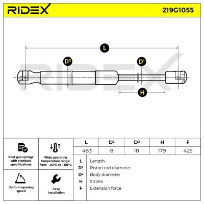 Gas Spring, boot-/cargo area RIDEX 219G1055 219G1055 - photo 6