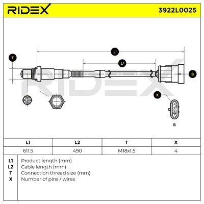 Lambda (Oxygen) Sensor RIDEX 3922L0025 3922L0025 - photo 7