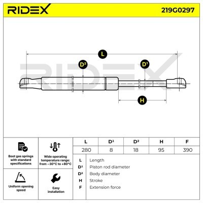 Gas Spring, boot-/cargo area RIDEX 219G0297 219G0297 - photo 7