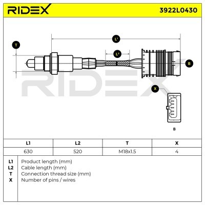 Lambda (Oxygen) Sensor RIDEX 3922L0430 3922L0430 - photo 6