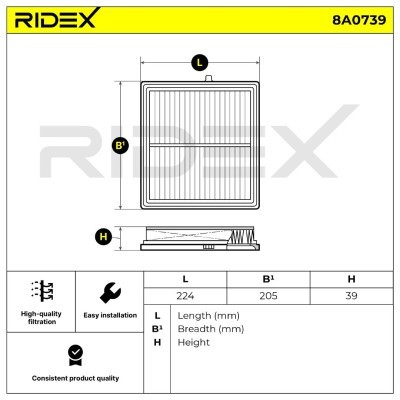 Air Filter RIDEX 8A0739 8A0739 - photo 6