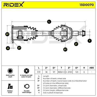 Drive Shaft RIDEX 13D0070 13D0070 - photo 5