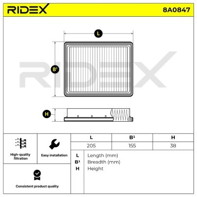 Air Filter RIDEX 8A0847 8A0847 - photo 6