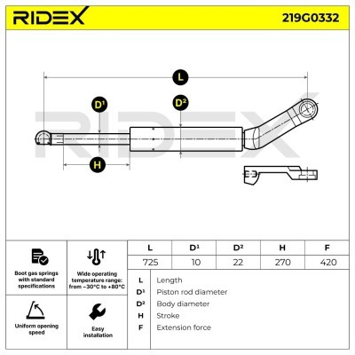 Gas Spring, boot-/cargo area RIDEX 219G0332 219G0332 - photo 7