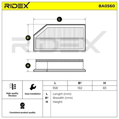 Air Filter RIDEX 8A0560 8A0560 - photo 6