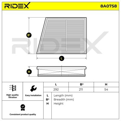 Air Filter RIDEX 8A0758 8A0758 - photo 6