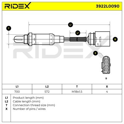 Lambda (Oxygen) Sensor RIDEX 3922L0090 3922L0090 - photo 4