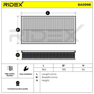 Air Filter RIDEX 8A0998 8A0998 - photo 5