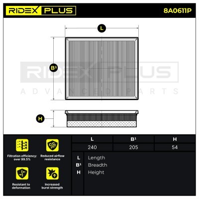 Air Filter RIDEX 8A0611P 8A0611P - photo 7