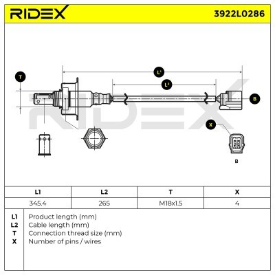 Lambda (Oxygen) Sensor RIDEX 3922L0286 3922L0286 - photo 7