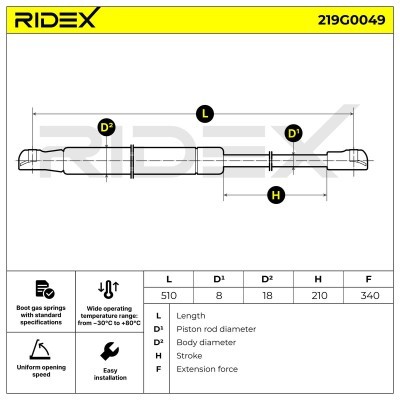 Gas Spring, boot-/cargo area RIDEX 219G0049 219G0049 - photo 3