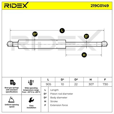 Gas Spring, boot-/cargo area RIDEX 219G0149 219G0149 - photo 6