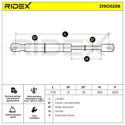 Gas Spring, boot-/cargo area RIDEX 219G0208 219G0208 - photo 7