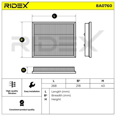 Air Filter RIDEX 8A0760 8A0760 - photo 6