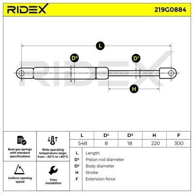 Gas Spring, boot-/cargo area RIDEX 219G0884 219G0884 - photo 6