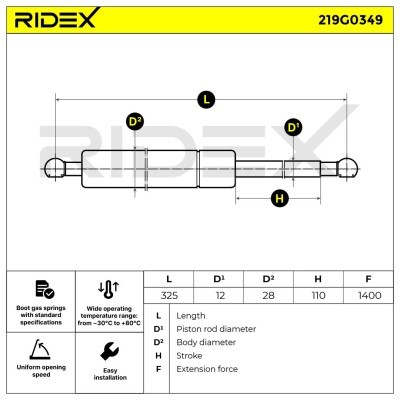 Gas Spring, boot-/cargo area RIDEX 219G0349 219G0349 - photo 7