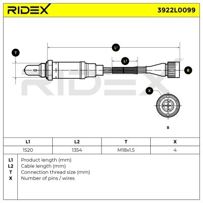 Lambda (Oxygen) Sensor RIDEX 3922L0099 3922L0099 - photo 6