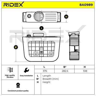 Air Filter RIDEX 8A0989 8A0989 - photo 6