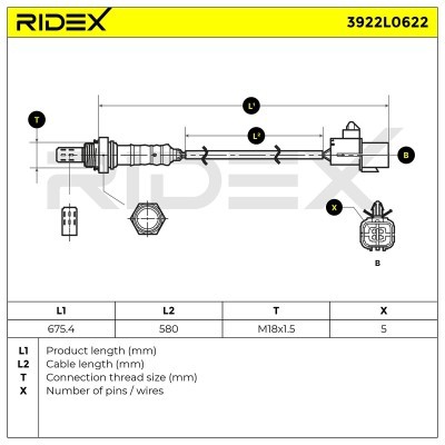 Lambda (Oxygen) Sensor RIDEX 3922L0622 3922L0622 - photo 6