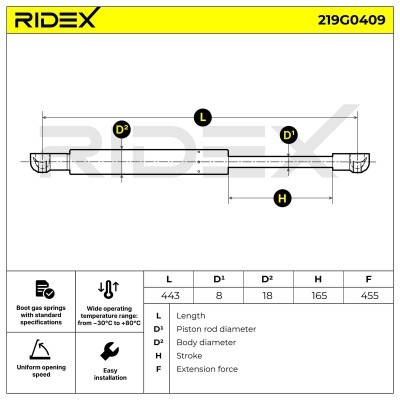 Gas Spring, boot-/cargo area RIDEX 219G0409 219G0409 - photo 7