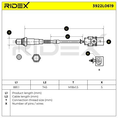Lambda (Oxygen) Sensor RIDEX 3922L0619 3922L0619 - photo 6