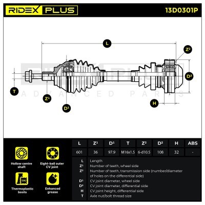 Drive Shaft RIDEX 13D0301P 13D0301P - photo 9