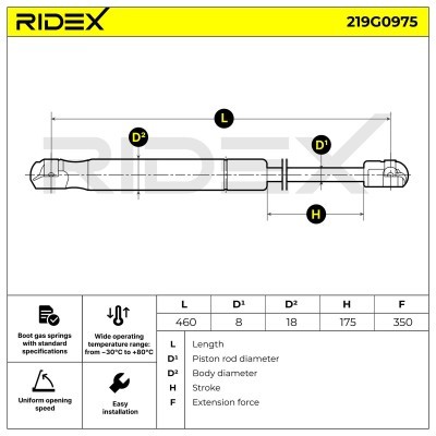 Gas Spring, boot-/cargo area RIDEX 219G0975 219G0975 - photo 7