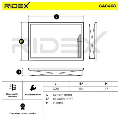 Air Filter RIDEX 8A0468 8A0468 - photo 4