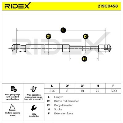 Gas Spring, boot-/cargo area RIDEX 219G0458 219G0458 - photo 7