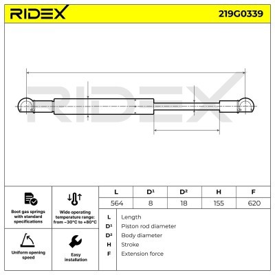 Gas Spring, boot-/cargo area RIDEX 219G0339 219G0339 - photo 7