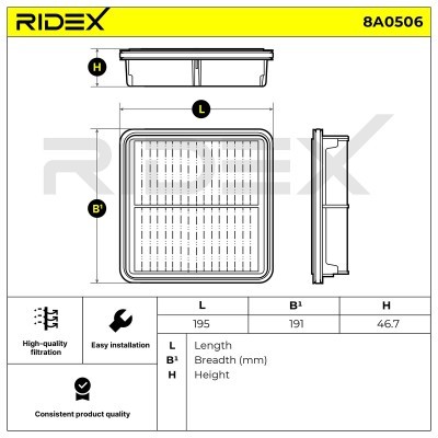 Air Filter RIDEX 8A0506 8A0506 - photo 6