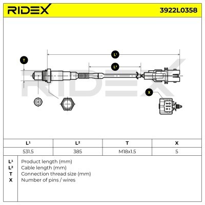 Lambda (Oxygen) Sensor RIDEX 3922L0358 3922L0358 - photo 6