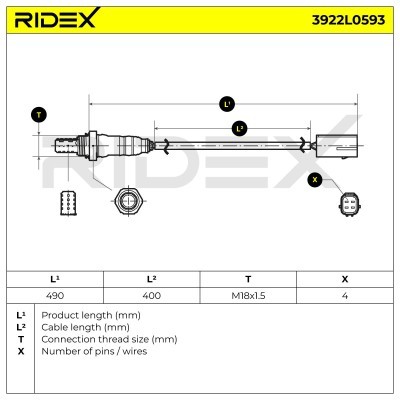 Lambda (Oxygen) Sensor RIDEX 3922L0593 3922L0593 - photo 6