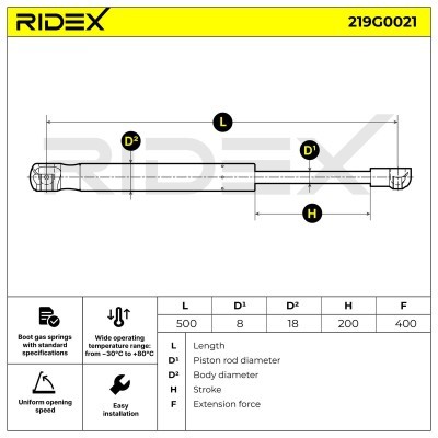 Gas Spring, boot-/cargo area RIDEX 219G0021 219G0021 - photo 7