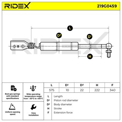 Gas Spring, boot-/cargo area RIDEX 219G0459 219G0459 - photo 6