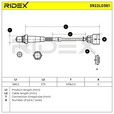 Lambda (Oxygen) Sensor RIDEX 3922L0361 3922L0361 - photo 6