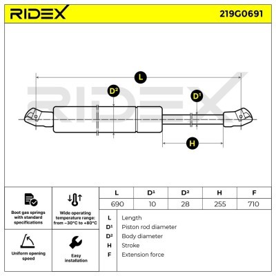 Gas Spring, boot-/cargo area RIDEX 219G0691 219G0691 - photo 7