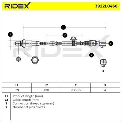 Lambda (Oxygen) Sensor RIDEX 3922L0466 3922L0466 - photo 6