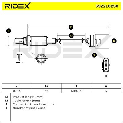 Lambda (Oxygen) Sensor RIDEX 3922L0250 3922L0250 - photo 5