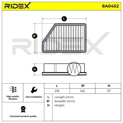 Air Filter RIDEX 8A0452 8A0452 - photo 4