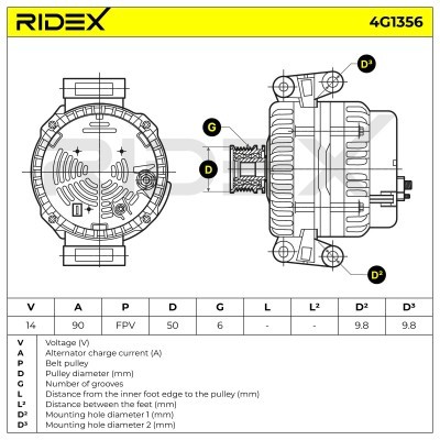 Alternator RIDEX 4G1356 4G1356 - photo 8