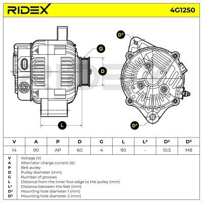 Alternator RIDEX 4G1250 4G1250 - photo 5