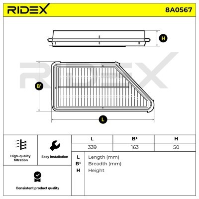 Air Filter RIDEX 8A0567 8A0567 - photo 6