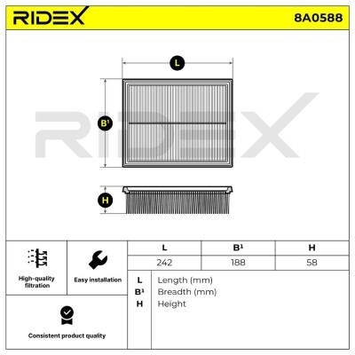 Air Filter RIDEX 8A0588 8A0588 - photo 6